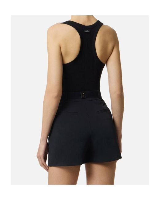 Elisabetta Franchi Black Logo Ribbed Tank Top
