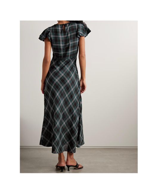 Doen Green Seraphine Checked Cotton-Twill Midi Dress