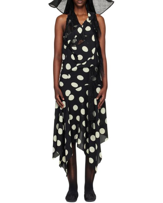 Junya Watanabe Black Polka Dot Printed Halterneck Dress