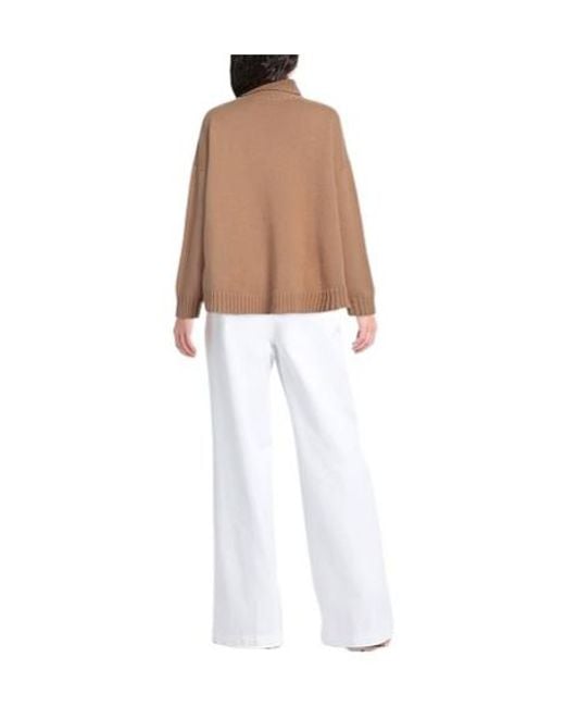 Max Mara Brown Solid Turtleneck Knit Top