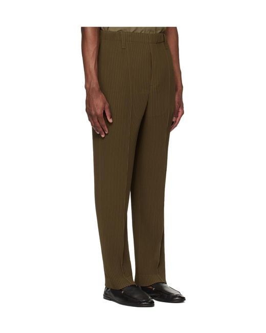Homme Plissé Issey Miyake Green Homme Plissé Issey Miyake Tuxedo Pleated Pants for men