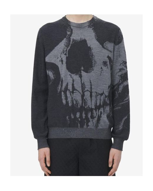 McQueen Black Skull Crewneck Jumper for men