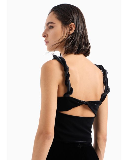 Emporio Armani Black Twisted-Straps Velvet Cropped Top