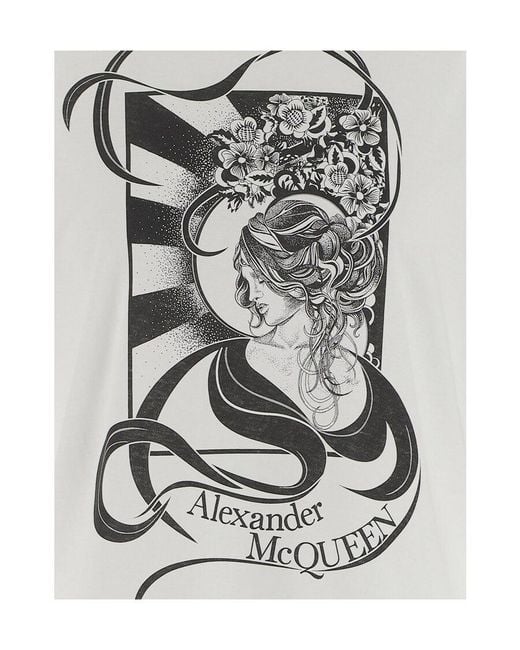 McQueen White Graphic-Print Short-Sleeve T-Shirt
