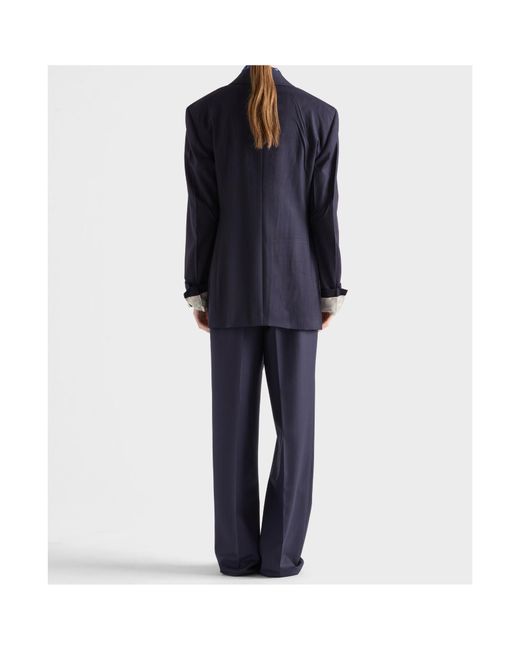 Prada Blue Pinstriped Straight-Leg Pants