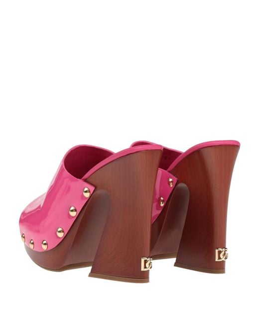 Dolce & Gabbana Pink Round Toe Patent Leather Platform Sandals