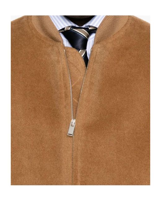 Lardini Brown Ribbed-Collar Wool Jacket for men