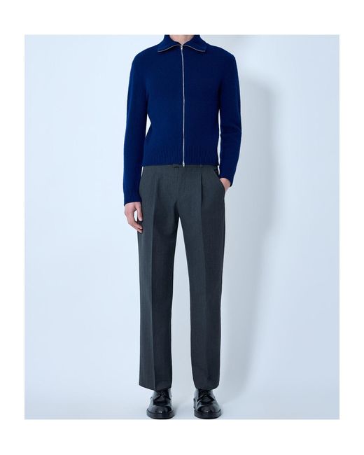 Jil Sander Blue Zip-Up High Neck Cardigan for men