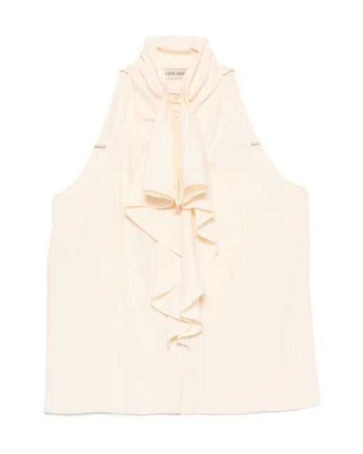 Alberta Ferretti Natural Ruffled Top