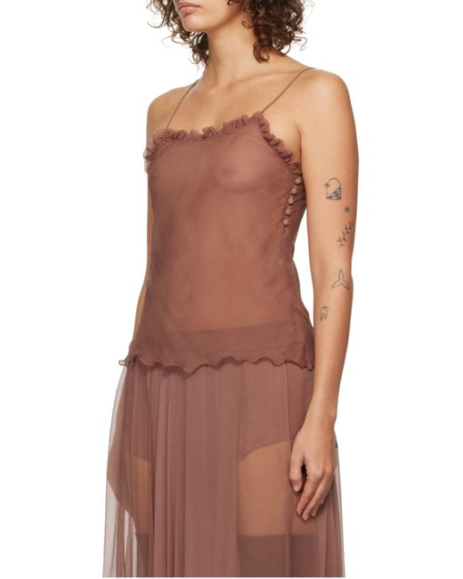 Chloé Brown Chloé Ruffled Tulle Tank Top