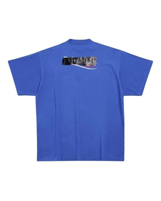 Balenciaga Blue Logo Printed Oversized-Fit T-Shirt for men