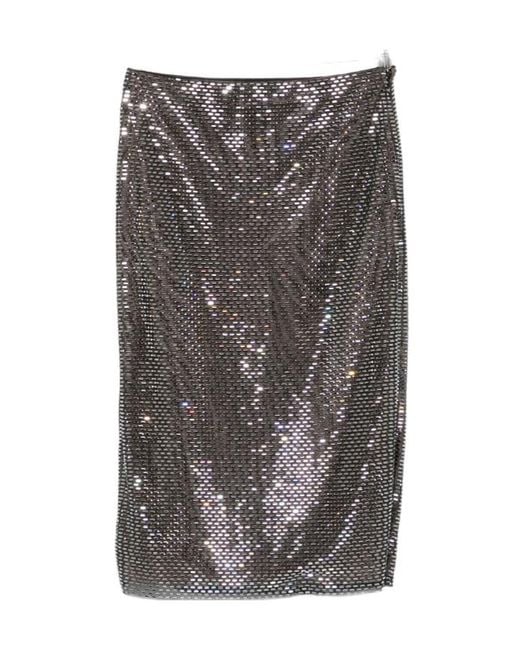 Self-Portrait Gray Embellished Midi Skirt