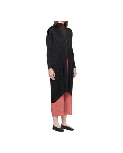 Pleats Please Issey Miyake Black Long Trench Coat