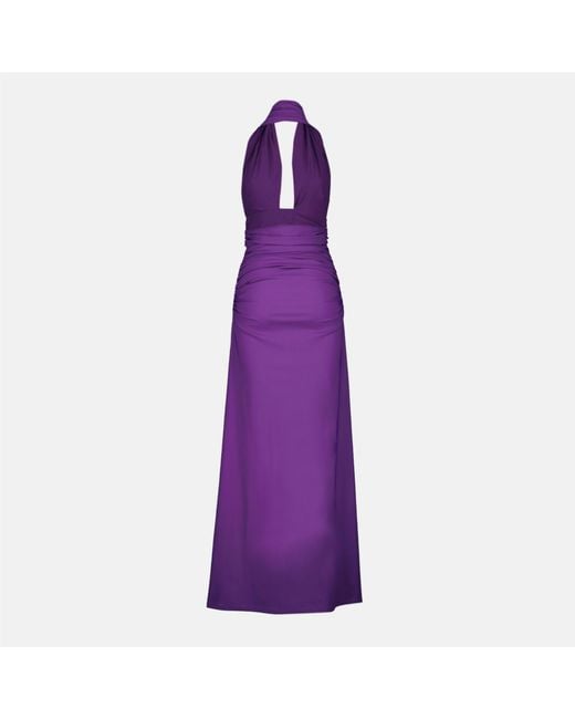 Christopher Esber Purple Onda Ruched Halterneck Dress