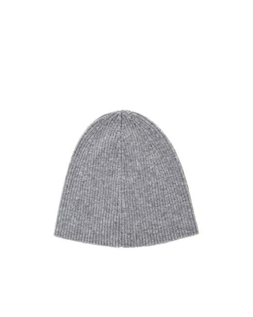 Saint Laurent Gray Logo Patch Ribbed Beanie for men