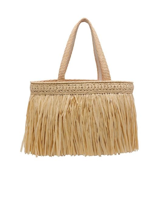 Jimmy Choo Natural Logo Patch Fringed Tote Bag