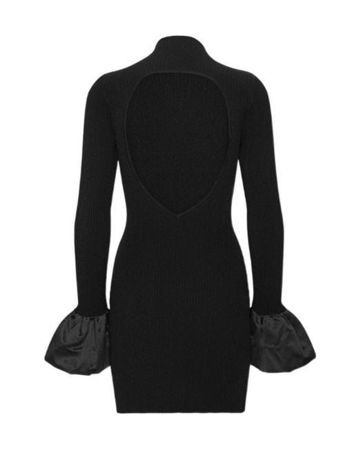 ROTATE BIRGER CHRISTENSEN Black Ribbed Cut-Out Dress