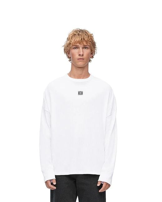 Loewe White Embroidered Anagram-Motif T-Shirt for men