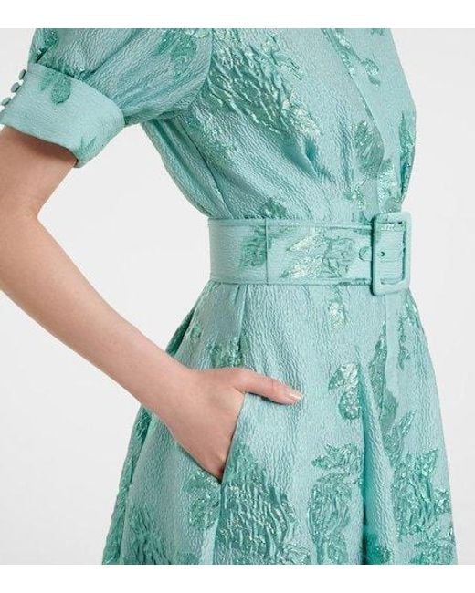 Rebecca Vallance Green Benette Belted Brocade Shirt Dress