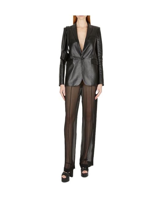 Saint Laurent Black Silk Straight-Leg Trousers