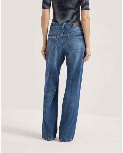 Brunello Cucinelli Blue Logo Patch Straight Leg Jeans