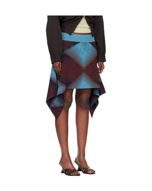 Kiko Kostadinov Blue Ikat Argyle Asymmetric Knitted Skirt