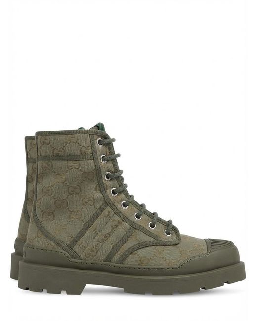 Gucci Green Monogrammed Lace-Up Boots for men