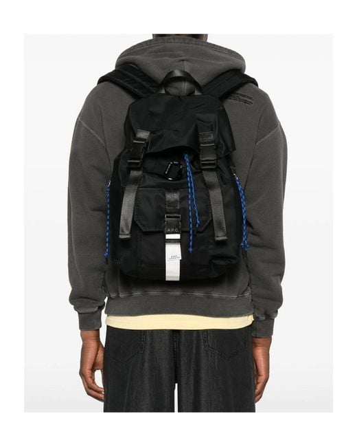 A.P.C. Black Foldover Top Backpack for men
