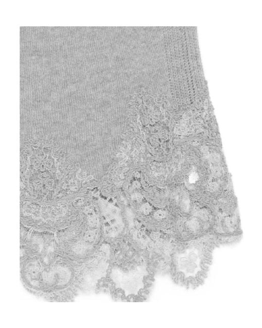 Ermanno Scervino Gray Lace-Trimmed Knit Top