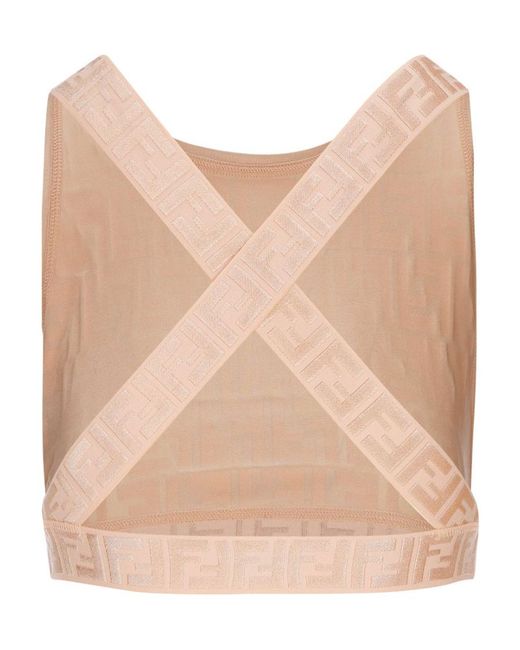 Fendi Natural Monogram-Pattern Cropped Top