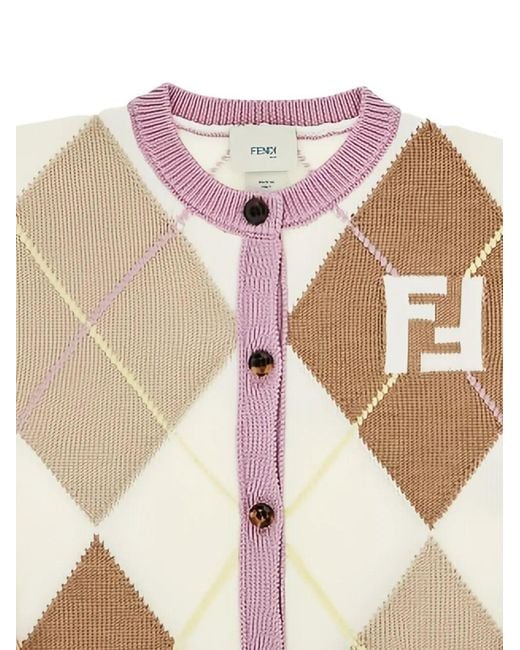Fendi Multicolor Argyle-Pattern Ff-Logo Cardigan