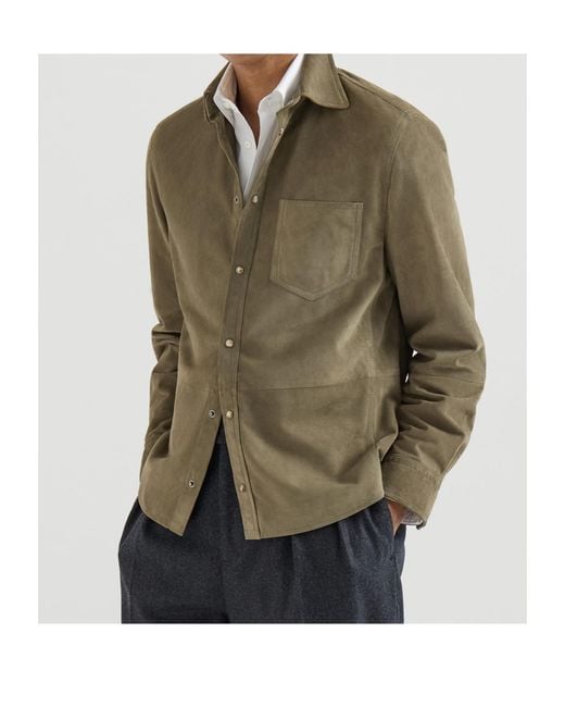 Brunello Cucinelli Green Suede Overshirt for men