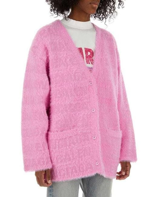Balenciaga Pink V-Neck Oversized Knit Cardigan