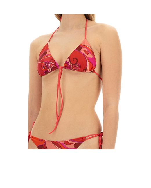 Emilio Pucci Red Orchidee-Print Bikini Top