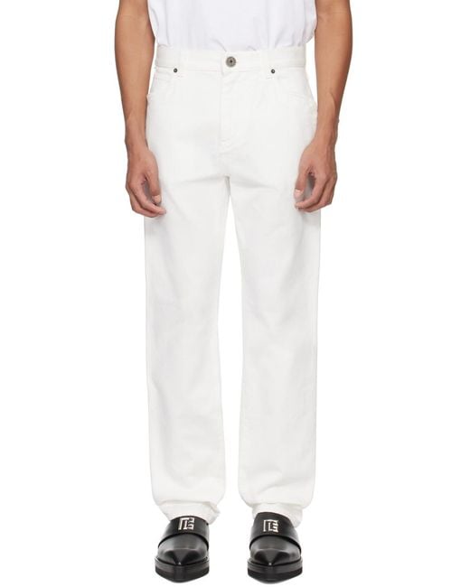 Balmain White Mid-Rise Slim-Fit Jeans for men