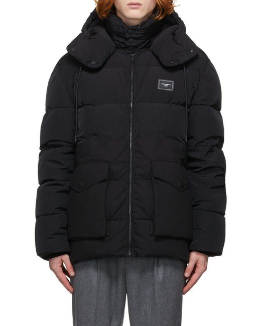 Dolce & Gabbana Black Hooded Quilted Coat for men