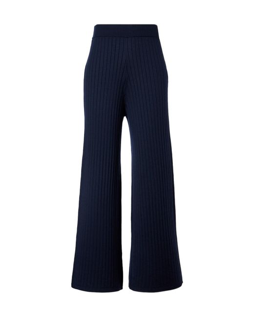 Brunello Cucinelli Blue Ribbed-Knit Wool And Cashmere Wide-Leg Pants