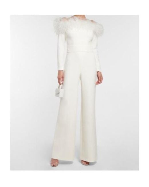 Safiyaa White Feather-Trimmed Jumpsuit