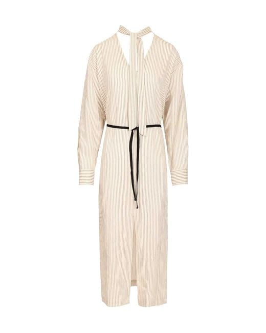 Barena Natural Belted-Waist Striped Dress