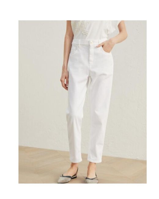 Brunello Cucinelli White High-Waist Cropped Jeans
