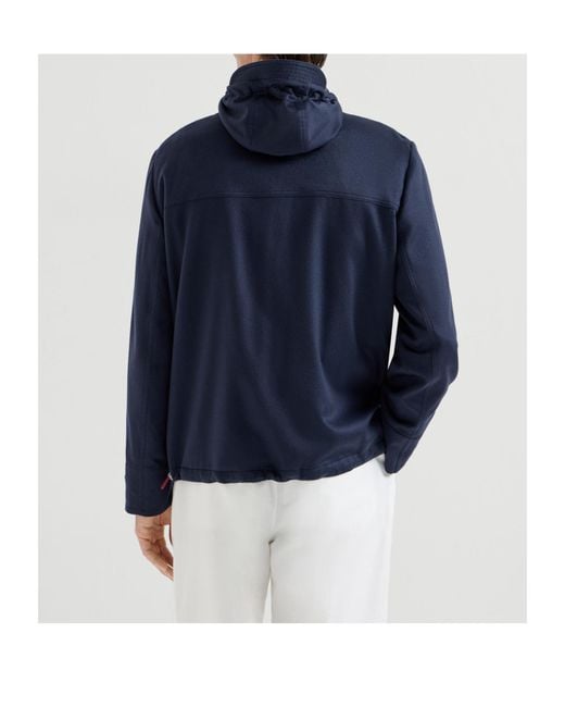Brunello Cucinelli Blue Cashmere Hooded Jacket for men