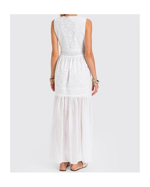 Twinset White Broderie Sleeveless Maxi Dress