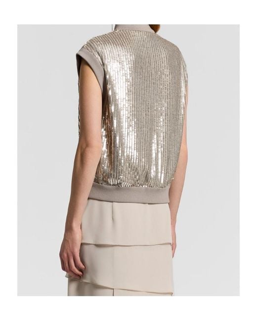 Peserico White Sequin Embellished Zip-Up Jacket