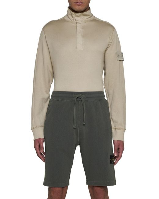 Stone Island Gray Logo Patch Drawstring Bermuda Shorts for men