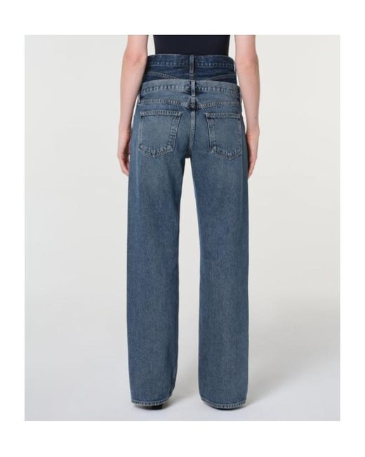 Agolde Blue Elson Double-Waisted Jeans