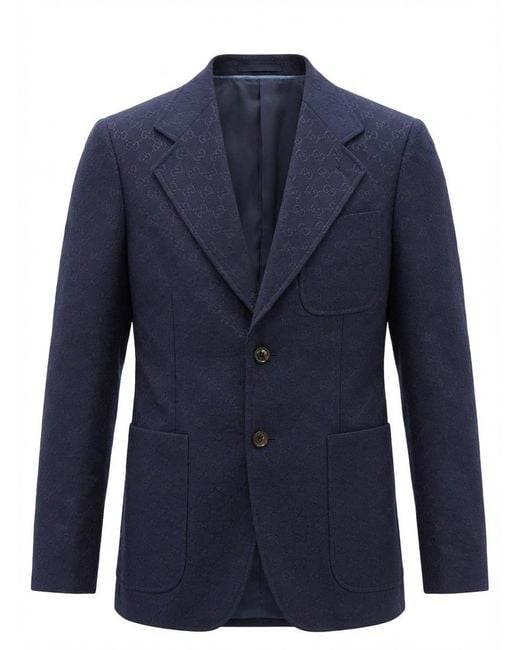 Gucci Blue Gg Cotton Blend Formal Jacket for men