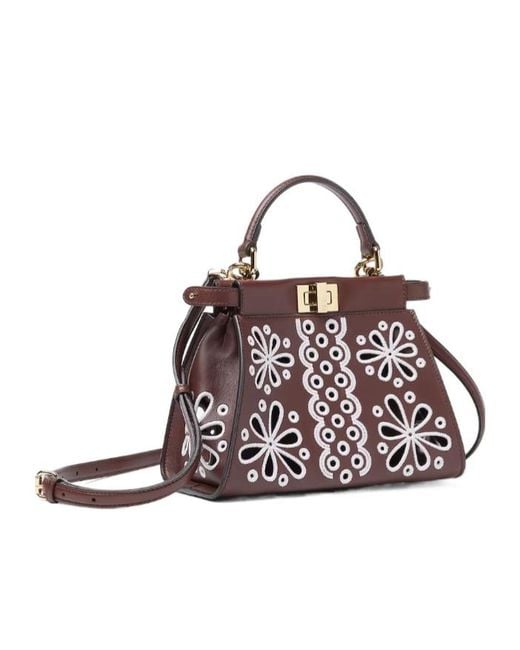 Fendi Brown Mini Peekaboo Flower Design Tote Bag