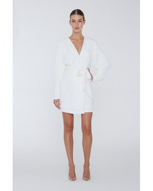 ROTATE BIRGER CHRISTENSEN White Sequined Mini Wrap Dress Dress