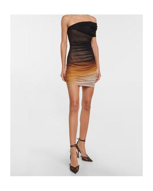 Mugler Black Ombré Off-Shoulder Mesh Minidress