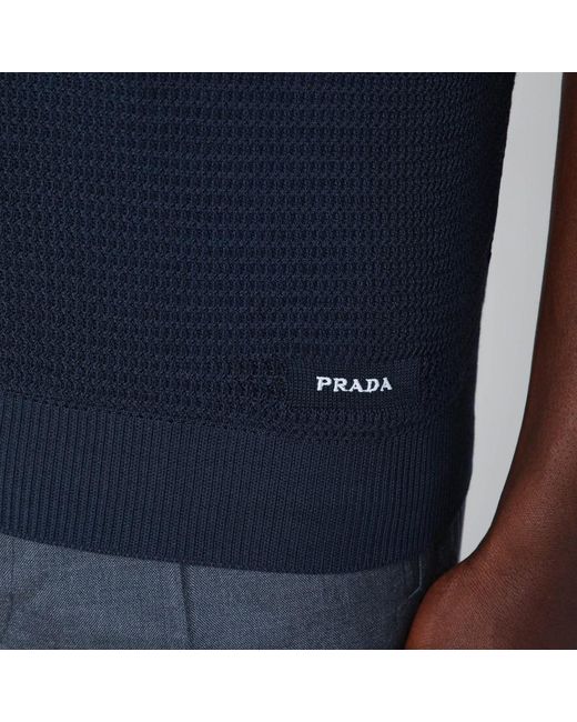 Prada Blue Short-Sleeved Crewneck Jumper for men